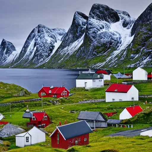 Prompt: Lofoten, Norway 1800s the start of Norwegian fishing village, Real Event, Historical Event, Realistic,