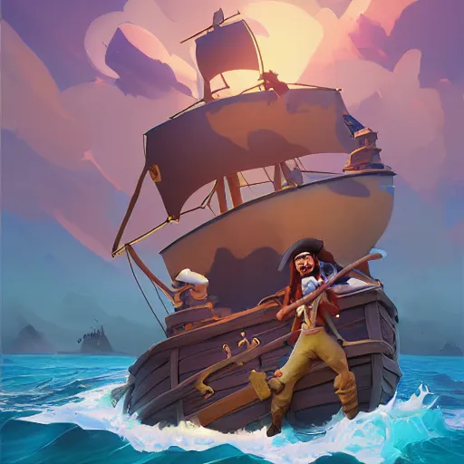 Image similar to painting jack the pirate on sea of thieves game avatar hero mermaid treasure island boat ship smooth face median photoshop filter cutout vector behance hd by jesper ejsing, by rhads, makoto shinkai and lois van baarle, ilya kuvshinov, rossdraws, illustration, art by ilya kuvshinov and gustav klimt