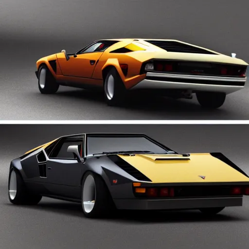 Image similar to an amalgamation of a lamborghini countach and a datsun 2 6 0 z, concept art, 8 k, highly detailed