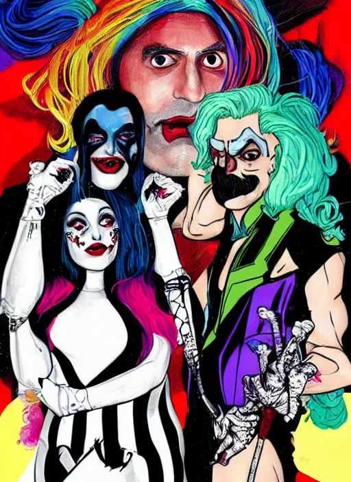 Prompt: lady gaga harley queen and joaquin phoenix joker by mimmo rottela and bengus and banksy