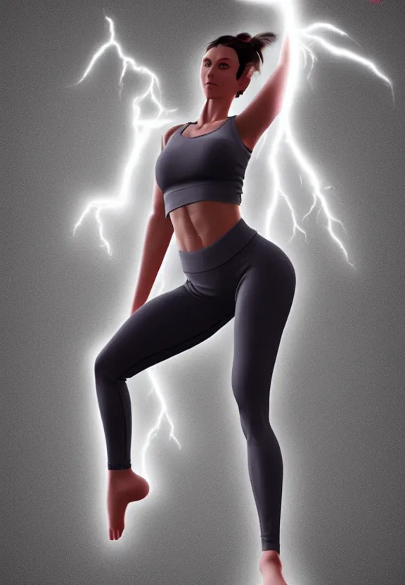 Image similar to female wearing yoga pants, volumetric lightning, highly detailed, concept art, by jin kim center of