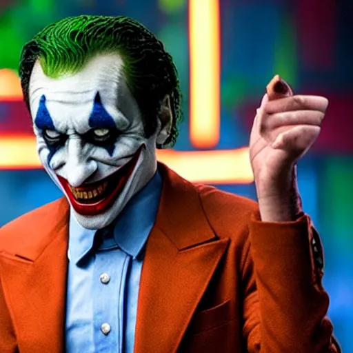 Image similar to film still of Aziz Ansari as joker in the new Joker movie