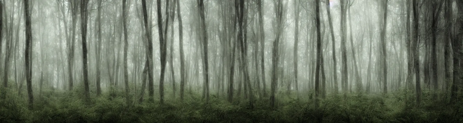 Prompt: dense forest, gloomy, ambient, wallpaper, digital art
