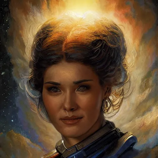 Prompt: portrait of an vulcan woman ( 3 5 ) from vulcan, 4 0 eridani a, alpha quadrant, an oil painting by ross tran and thomas kincade