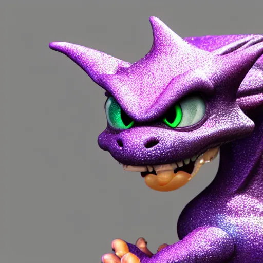 Prompt: adorable baby dragon, the dragon is purple and glittery, big eyes, Pixar CGI, octane render, kawaii