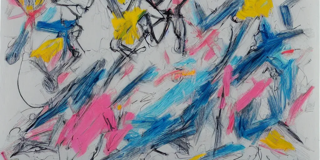 Prompt: spiky painting de kooning thin scribble on white canvas, blue and pink shift, martha jungwirth sketch, drawn by yves tanguy, oil on canvas, thick impasto