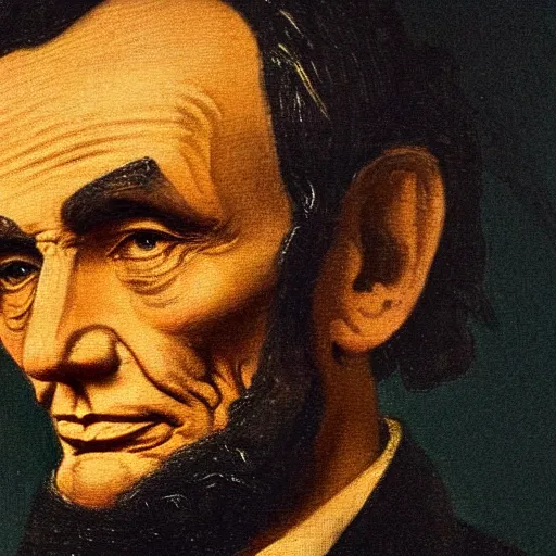 Prompt: abraham lincoln by rembrandt, intricate, ultra detailed painting, atmospheric lighting, golden hour