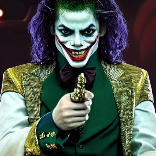 Image similar to stunning awe inspiring michael jackson as the joker, movie still 8 k hdr atmospheric lighting