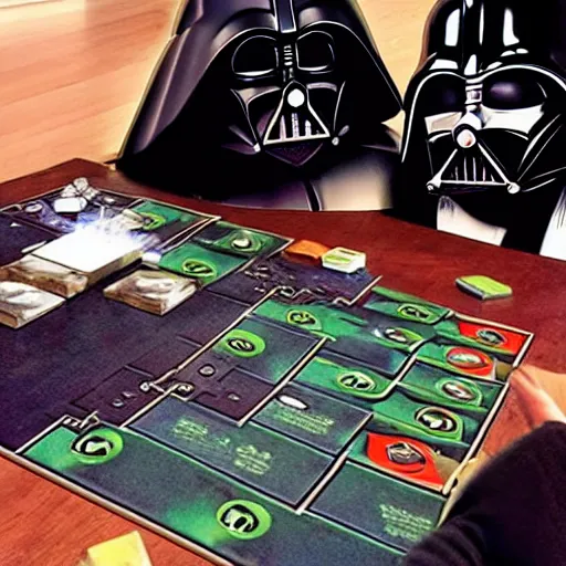 Prompt: darth vader and sauron playing a board game