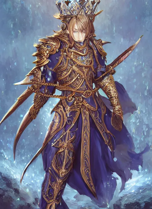 Prompt: an anime portrait of a knightly merfolk from magic the gathering wearing a ornate detailed armor and an atlantean crown, from skyrim, by stanley artgerm lau, wlop, rossdraws, james jean, andrei riabovitchev, marc simonetti, and sakimichan, trending on artstation