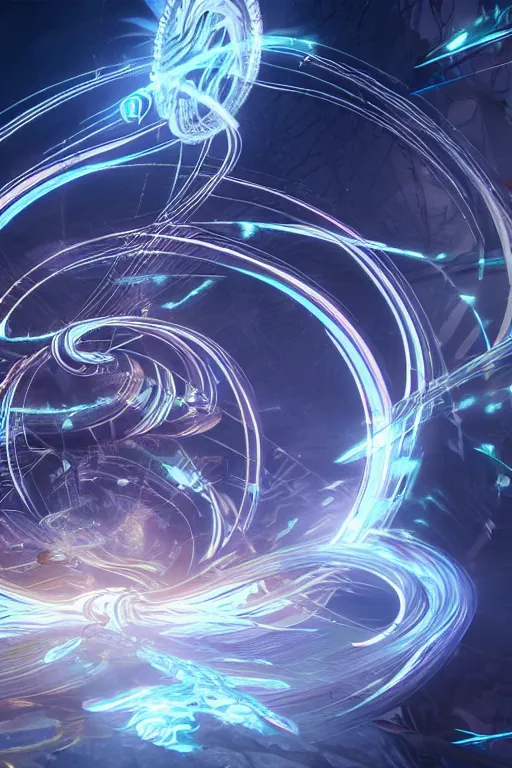 Prompt: swirling tribal light streaks and ornate flowing light streams and smooth particle effects, unreal engine