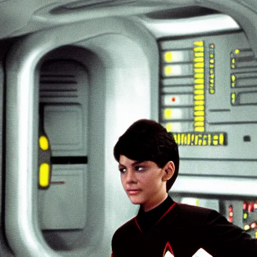 Image similar to young starfleet ensign working in the engine room, star trek, ds9