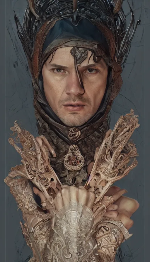 Image similar to peasent, clint wastwood as the butcher, fibonacci, sweat drops, intricate fashion clothing, insane, intricate, highly detailed, surrealistic, digital painting, artstation, concept art, smooth, sharp focus, illustration, Unreal Engine 5, 8K, art by artgerm and greg rutkowski and alphonse mucha
