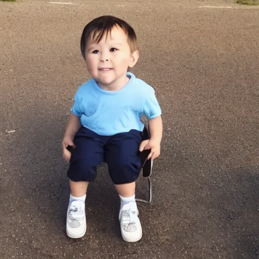 Prompt: a kid sitting on a chair that looks like a half moon