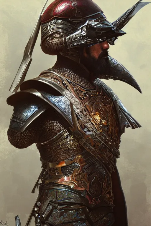 Image similar to ultra realistic illustration, ottoman warrior in cyberpunk style armor from 1 9 3 2, sci - fi, fantasy, intricate, elegant, highly detailed, digital painting, artstation, concept art, smooth, sharp focus, illustration, art by artgerm and greg rutkowski and alphonse mucha