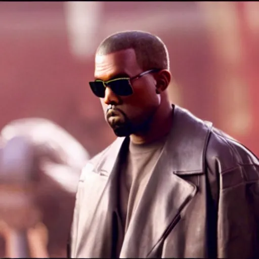 Prompt: film still of kanye west!!! as morpheus in the matrix