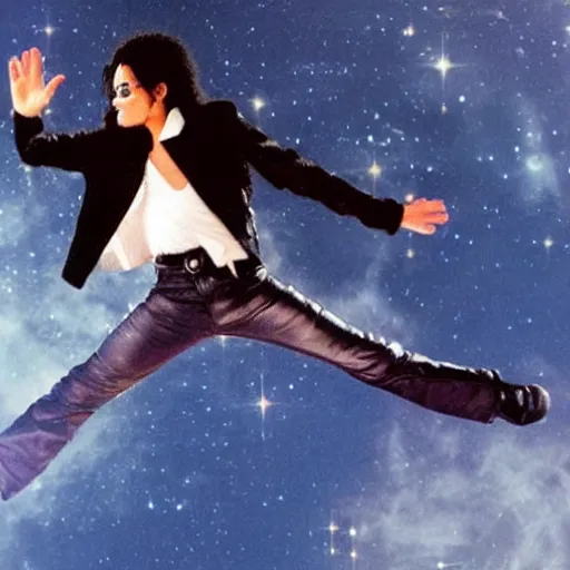 Prompt: michael jackson floating in space