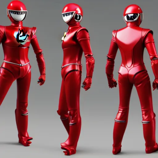 Prompt: Tokusatsu character based on Ferrari, red mechanical skinny body, chest plate with Ferrari logo, stylized motorcycle helmet, full body, unreal engine, 3D model