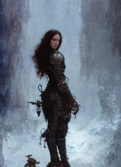 Image similar to short muscular young kat dennings wearing black medieval armour, bare legs, detailed, by gaston bussiere, bayard wu, greg rutkowski, giger, maxim verehin, greg rutkowski, masterpiece, sharp focus, cinematic lightning