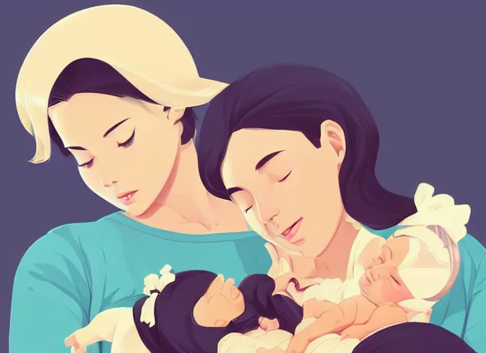 Image similar to a mother is cradling her newborn baby. clean cel shaded vector art. shutterstock. behance hd by lois van baarle, artgerm, helen huang, by makoto shinkai and ilya kuvshinov, rossdraws, illustration, art by ilya kuvshinov