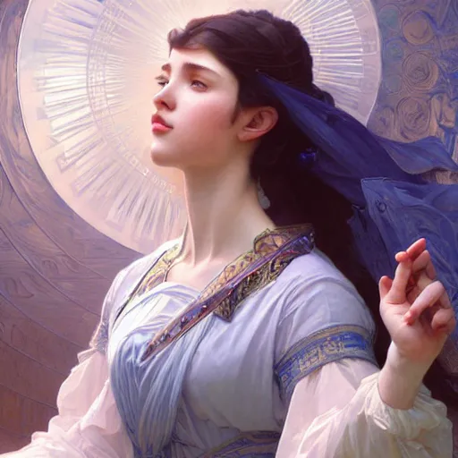 Prompt: blue heaven, intricate, elegant, highly detailed, digital painting, artstation, concept art, smooth, sharp focus, illustration, art by artgerm and greg rutkowski and alphonse mucha and william - adolphe bouguereau