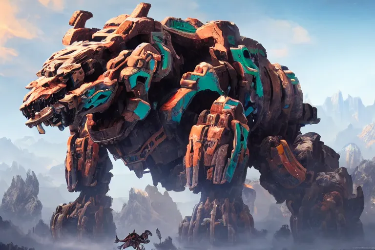 Image similar to tremortusk machine mecha animal beast robot of horizon forbidden west horizon zero dawn bioluminiscence global illumination ray tracing hdr fanart arstation by sung choi and eric pfeiffer and gabriel garza and casper konefal