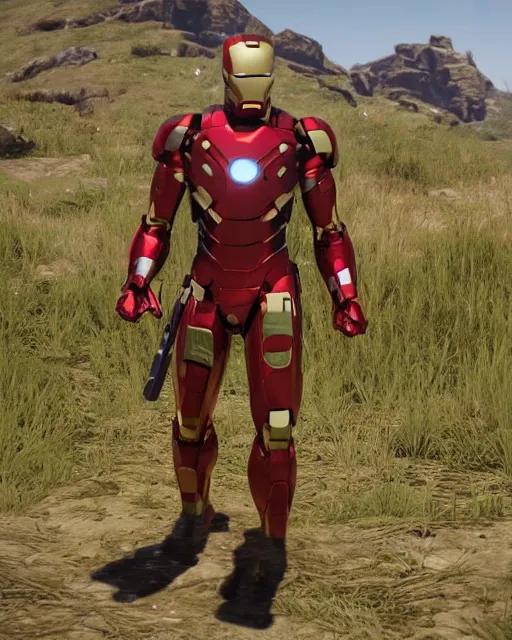 Prompt: mk 3 8 iron man suit in red dead redemption 2, cinematic, photorealistic