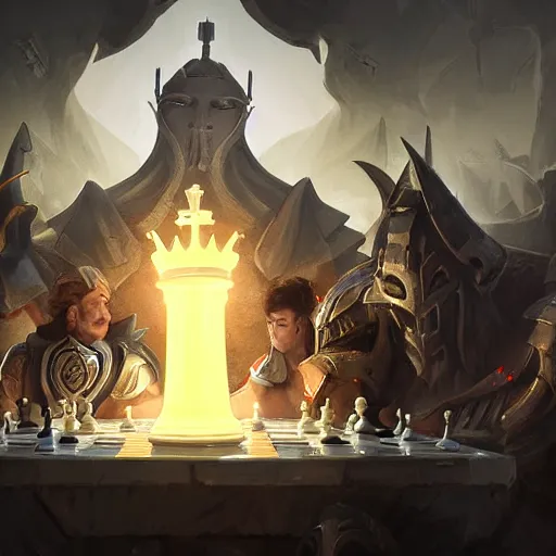 Prompt: a giant white chess knight piece, glowing chess knight, glowing chess knight, chess knight, chess knight, chess knight, battlefield background, bright art masterpiece artstation. 8 k, sharp high quality artwork in style of jose daniel cabrera pena and greg rutkowski, concept art by tooth wu, hearthstone card game artwork, chess knight