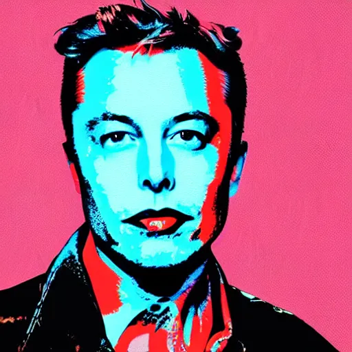 Prompt: the portrait of arrogant elon musk, colorful pop art, modern art, by andy warhol