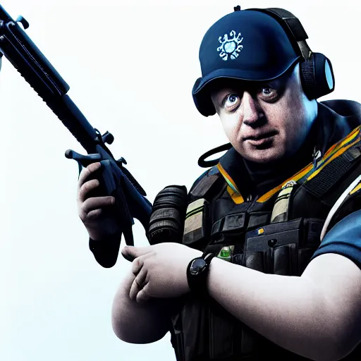 Prompt: boris johnson as a rainbow six siege operator, 4 k, highly detailed