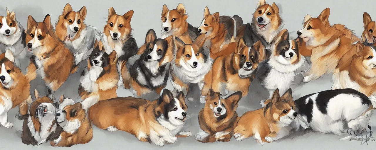 Image similar to huge mechanical corgis in the artstyle of bakaarts