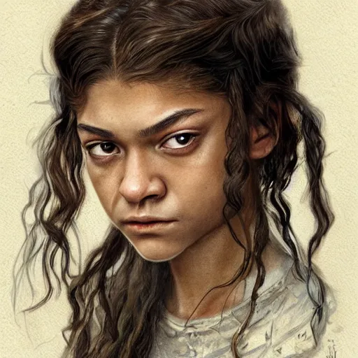 Image similar to portrait of zendaya as arya stark, by jean - baptiste monge