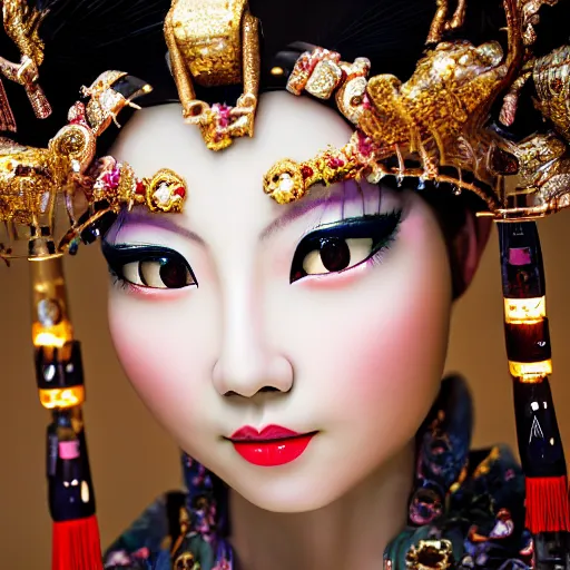 Prompt: closeup photo of beautiful realistic Chinese ancient princess standing in the corridor in the space ship, attractive symmetrical face, big eyes and lips, subtle makeup, clean face and body skin,ecstatic face expression, ornamental jewelry and ancient translucent clothes, futuristic space ship interrior, wires with lights,depth of field, lens flare, moody lighting, moody photography, old photo, black and white, sepia, cinematic lighting, cinematic angle, editorial photography