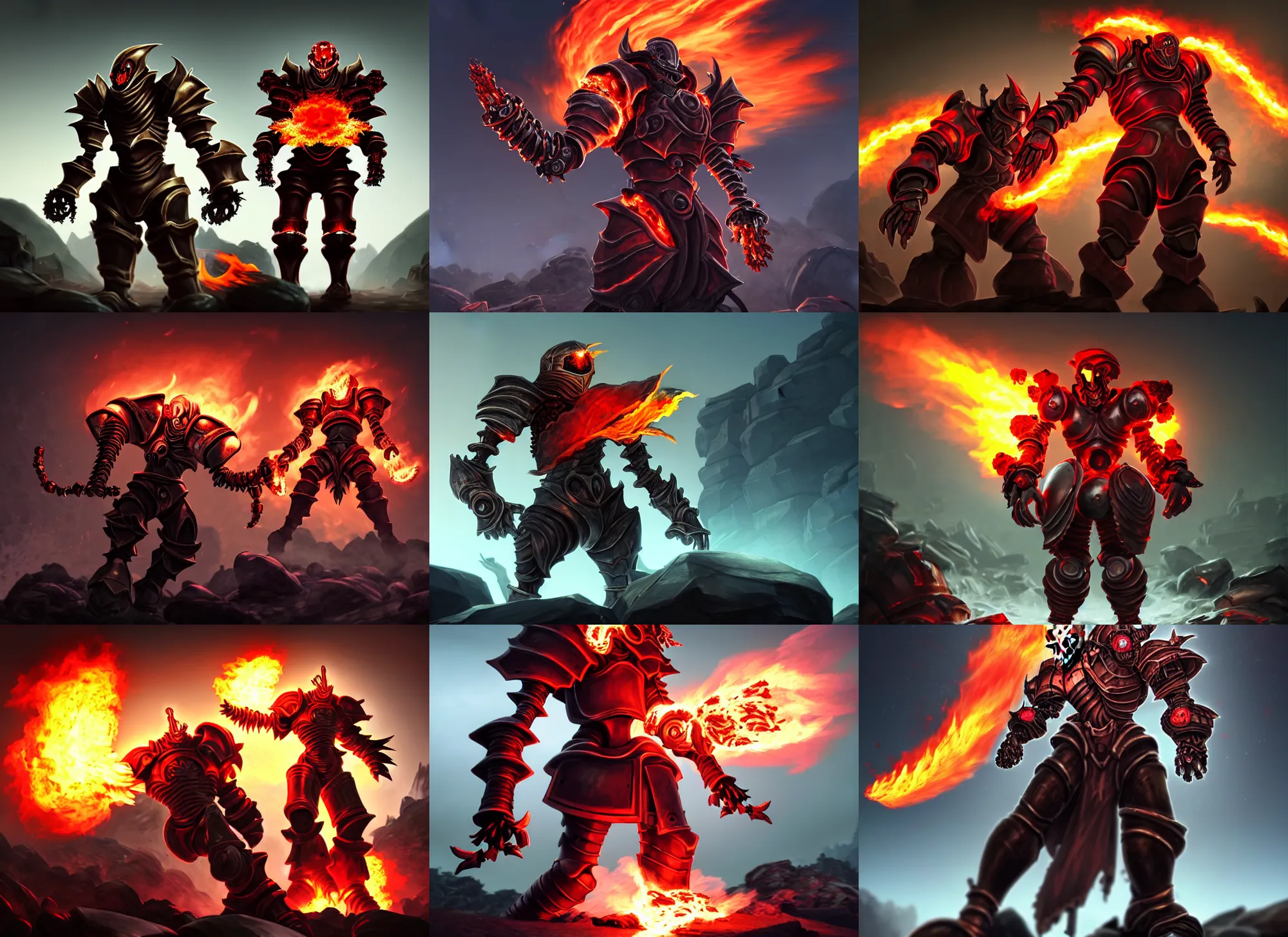 Prompt: Biomechanical armored Knight with a red scarf made of fire billowing behind him and skull gauntlets standing in a rock quarry, moonlit night, segmented armor, full body single character, League of Legends Character Splash Art, rubber suit, Arcane style, action scene, fight scene, good value control, high quality, 4k, ultra realistic, highly detailed, illustration, promotional image, matte painting, rule of thirds, centered, cinematography