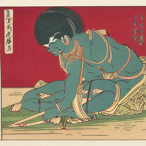 Prompt: late meiji period, colored woodblock print, shiva the destroyer