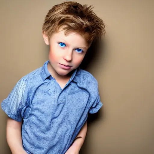 Image similar to a full body extremely photorealistic and detailed photo of a boy with blue eyes and brown hair