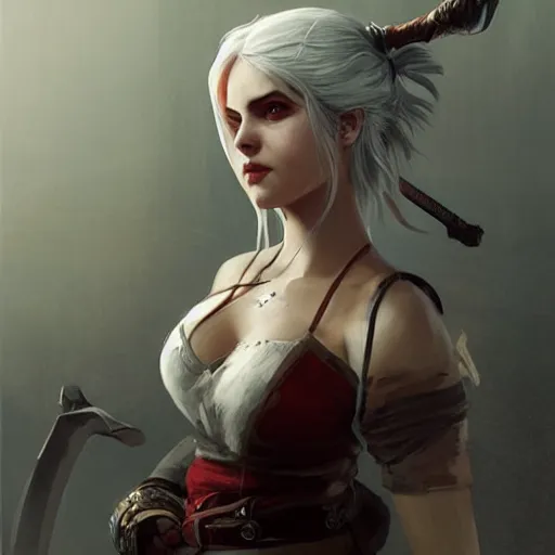 Image similar to attractive ciri from witcher, painted by greg rutkowski