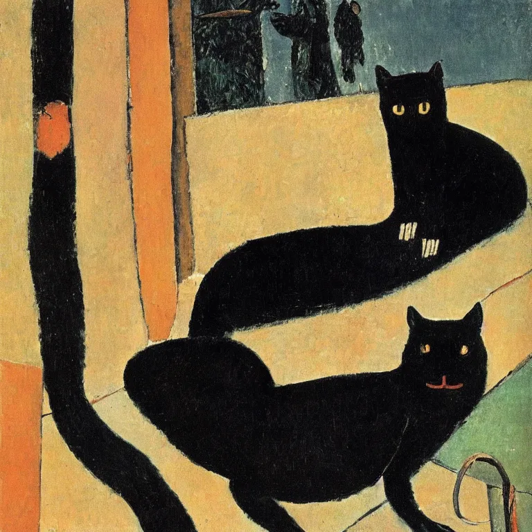 Prompt: black cat on the roof by modigliani