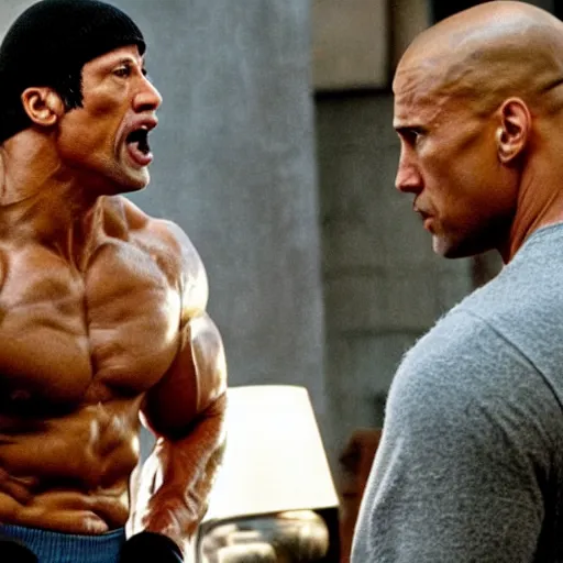 Image similar to a film still, Dwayne Johnson as rocky Balboa, cinematic, best scene