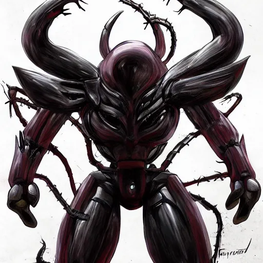 Prompt: Gundam exposed to the symbiote and became Venom.forest,horror, concept art,high detailed,fine art,trending on Artstation, smooth draw,Sharp focus.