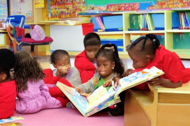 Prompt: r kelly reading book in kindergarden