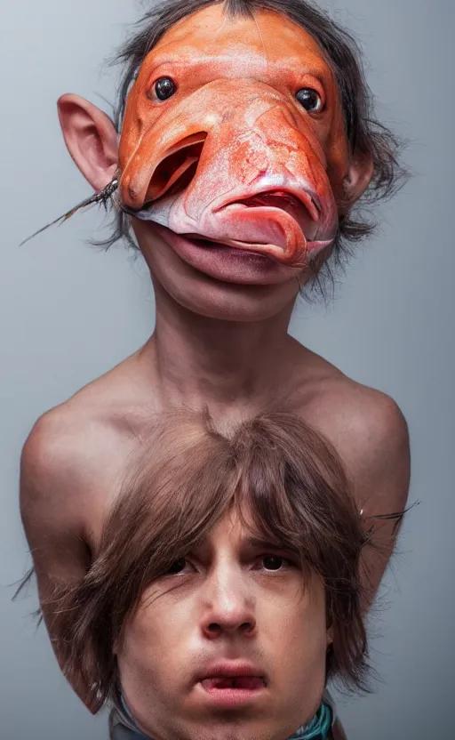 Image similar to human with a realistic fish head instead of their head!