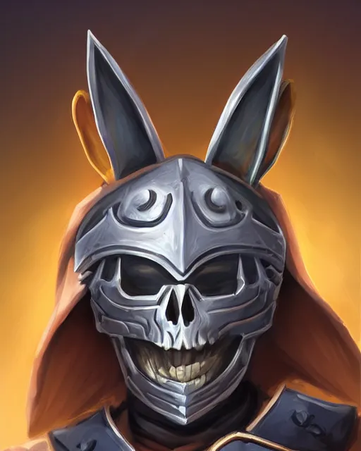 Prompt: Rabbit Knight, Skull helmet, digital painting, hearthstone art