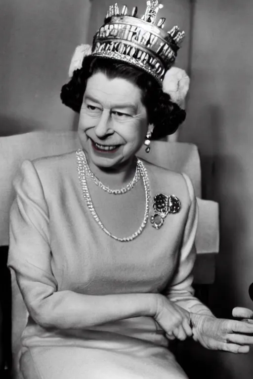 Image similar to queen elizabeth ii finding out she is a robot