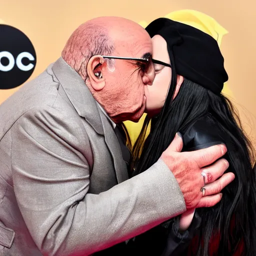 Image similar to billie eilish kissing a danny DeVito 4k