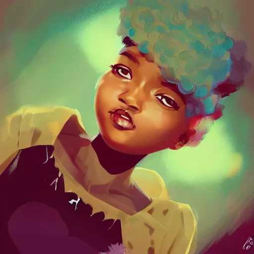 Prompt: A afro American girl who has been betrayed+dark+gloomy+concept art+artstation+by rossdraws+ depicted as a beautiful Instagram profile picture