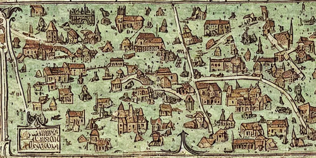 Prompt: medieval map of the town of yelm