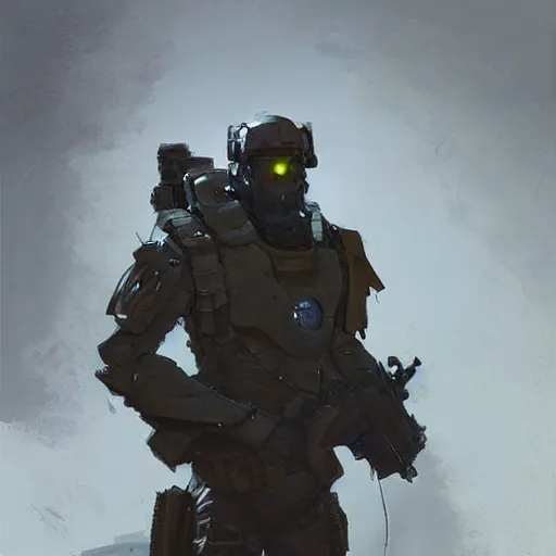 Image similar to concept art by greg rutkowski, a futuristic soldier, roughly from the 2 6 th century, wearing a futuristic tactical gear, bulky look and dieselpunk hq.