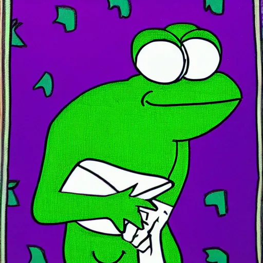 Prompt: . 6 pepe the frog +. 4 patrick nagel