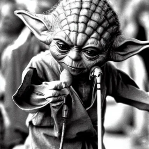 Image similar to yoda performing at woodstock